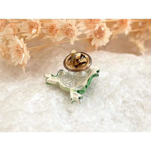 JJ Signed Frog Shaped Figural Enameled Vintage Cute Jewelry Brooch | Lapel Pin - Picture 3 of 15